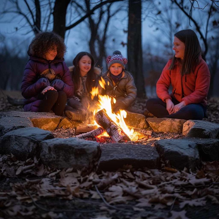 summer camp gathered around the fire-1